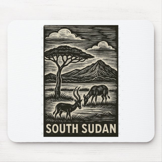 Mousepad Sudão do Sul Linocut Estilo Super Dimensionado  (Frente)