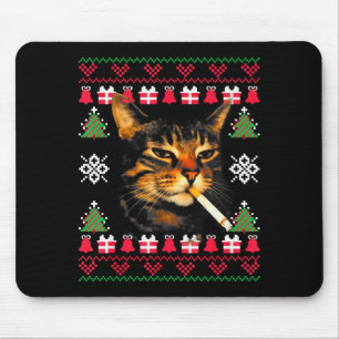Mousepad Suéter Feio de Natal com Meme de Gato Fumando Engr