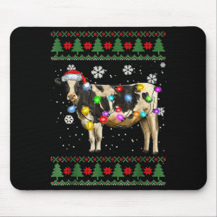 Mousepad Suéter feio de Natal de vaca Chapéu de Papai Noel