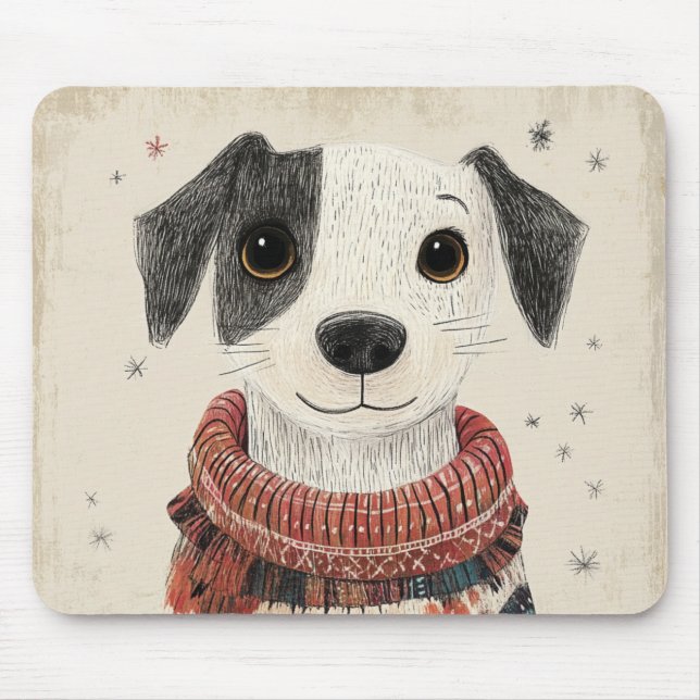 Mousepad Suéter Preto e Branco de Cachorrinho com Neve (Frente)