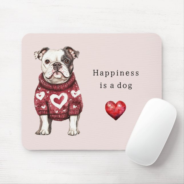 Mousepad Suéter Vermelho Corações Brancos A Felicidade é um (Com mouse)