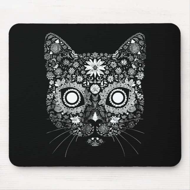 Mousepad Sugar Cat Skull Flower Artistic Design  (Frente)
