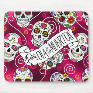 Mousepad Sugar Skulls and Swirls Rosa Red ID725