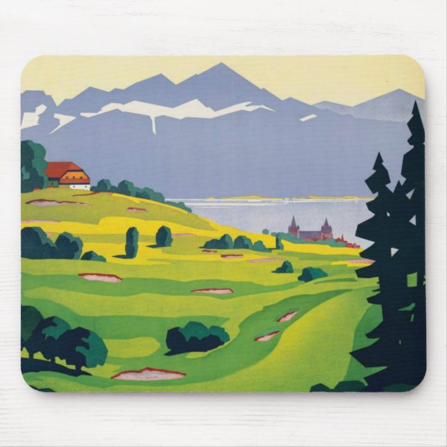 Mousepad Suiça Vintage Golf Lausanne City Lake (Frente)