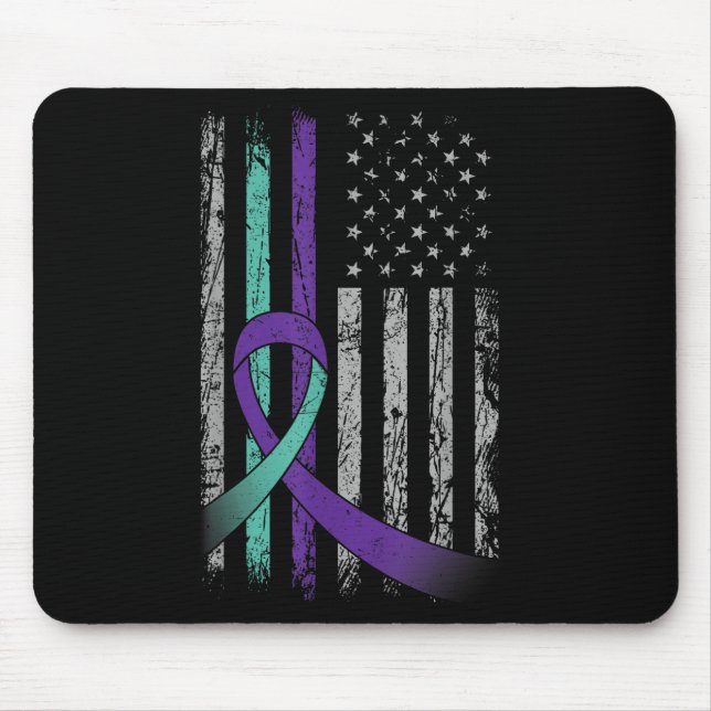 Mousepad Suicide Prevention Awareness America Flag Teal Pur (Frente)
