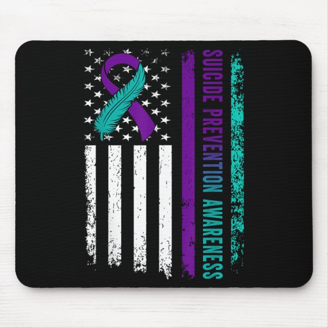 Mousepad Suicide Prevention Awareness American Flag Ribbon  (Frente)