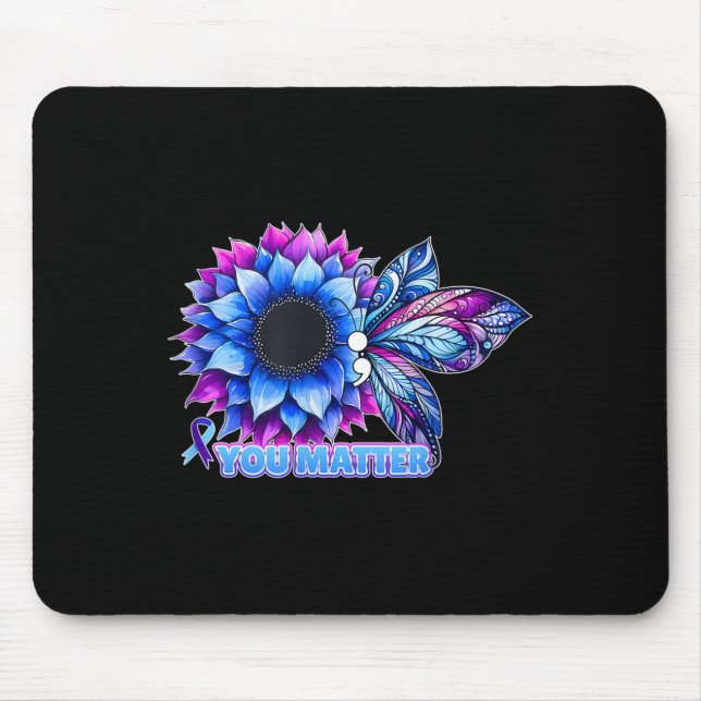 Mousepad Suicide Prevention Awareness Butterfly Semicolon  (Frente)