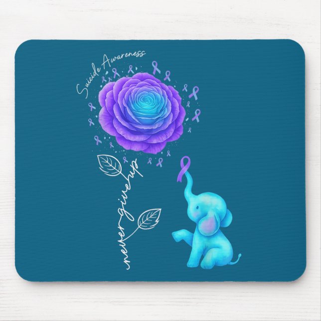Mousepad Suicide Prevention Teal Purple Flower Elephant Rib (Frente)