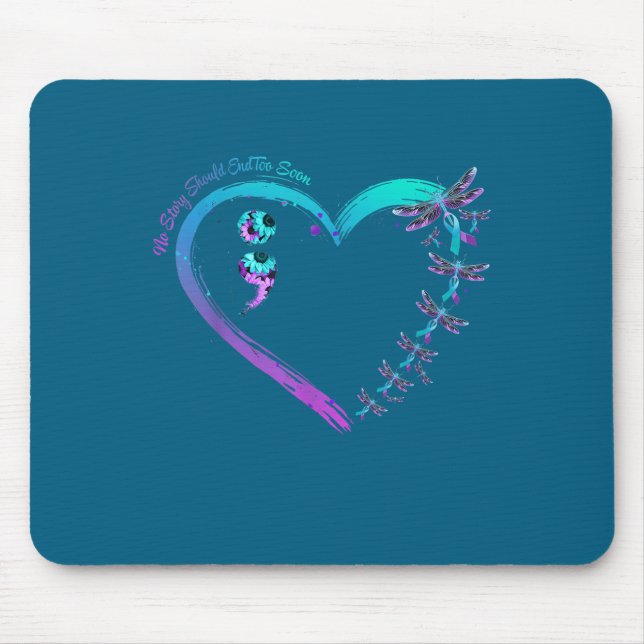 Mousepad Suicide Prevention Week Dragonfly Heart Ribbon Sem (Frente)
