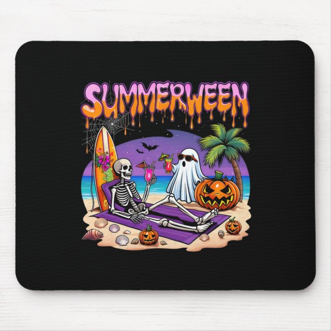 Mousepad Summerween Skeleton Ghost Beach Funny Spooky Hallo (Frente)