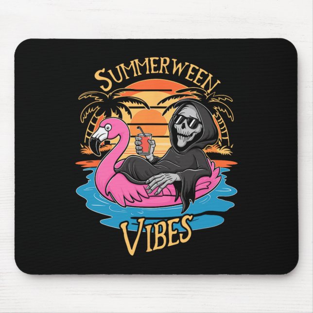Mousepad Summerween Vibes Skeleton Flamingo Spooky Hallowee (Frente)