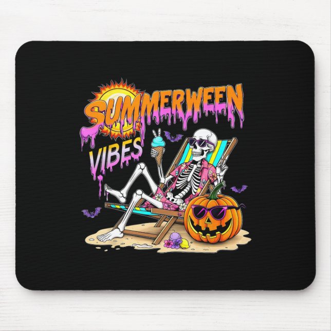 Mousepad Summerween Vibes Skeleton Pumpkin Férias Spooky (Frente)