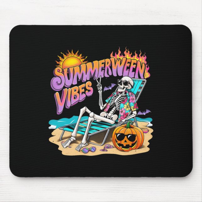 Mousepad Summerween Vibes Skeleton Pumpkin Férias Spooky (Frente)