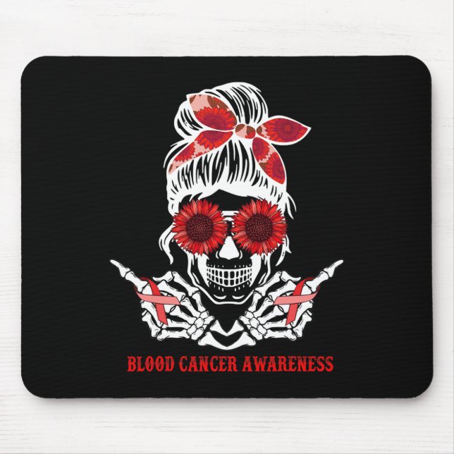 Mousepad Sunflower Messy Bun Skull Red Ribbon Blood Cancer  (Frente)