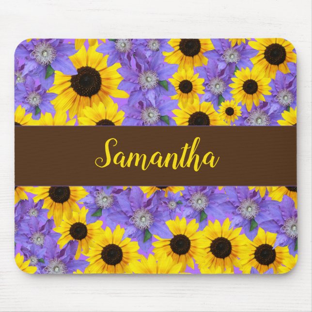 Mousepad Sunflower Purple Floral Pattern Personalized  (Frente)