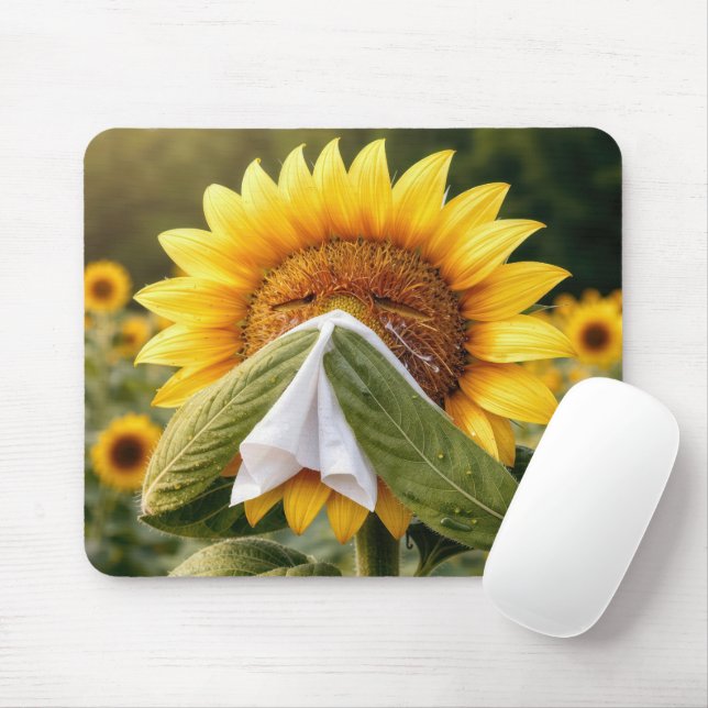 Mousepad Sunflower Sneezing into a Tissue (Com mouse)