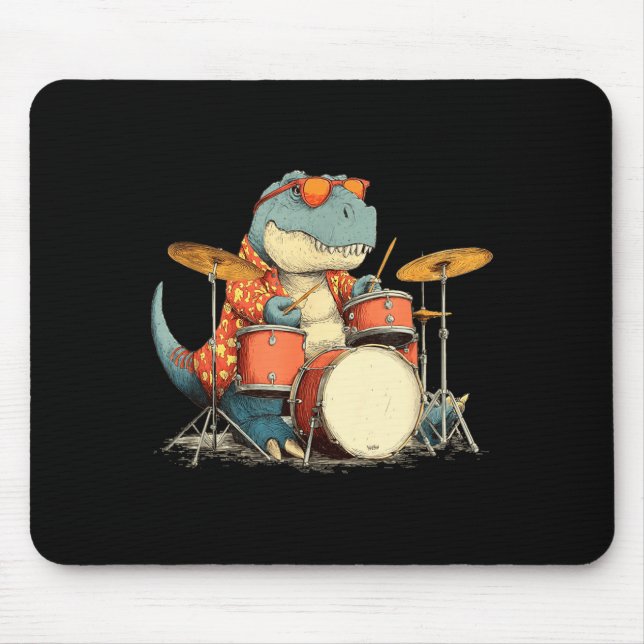 Mousepad Sungles Rockstar Dinosaur With Cool Drums Costume  (Frente)