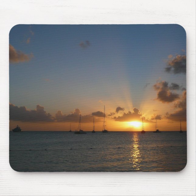 Mousepad Sunset com Imagem de Paisagem Tropical de Barcos d (Frente)