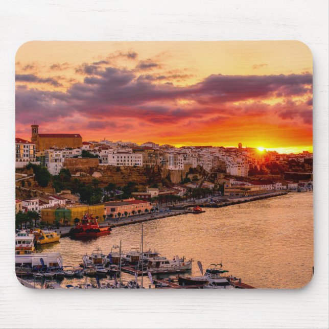 Mousepad Sunset sobre Mahon porto - Menorca, Espanha (Frente)