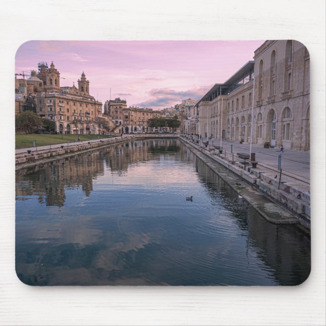 Mousepad Sunset sobre pequeno canal em Cospicua, Malta (Frente)