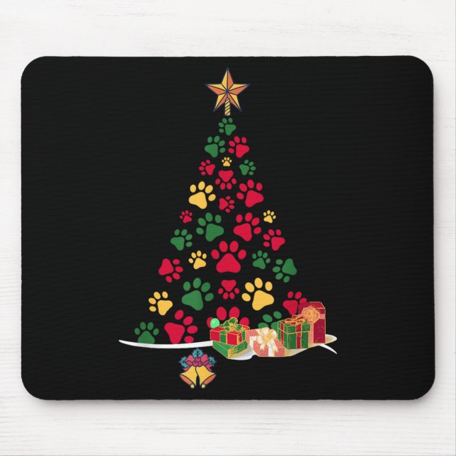 Mousepad Super Cute Dog Paws Print Christmas Tree  (Frente)