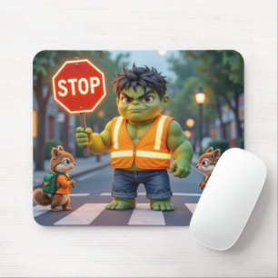 Mousepad Super-herói Verde Guarda de Trânsito Com Esquilos