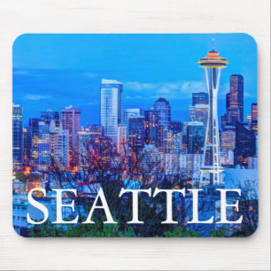 Mousepad Super Lua nascendo perto da silhueta de Seattle