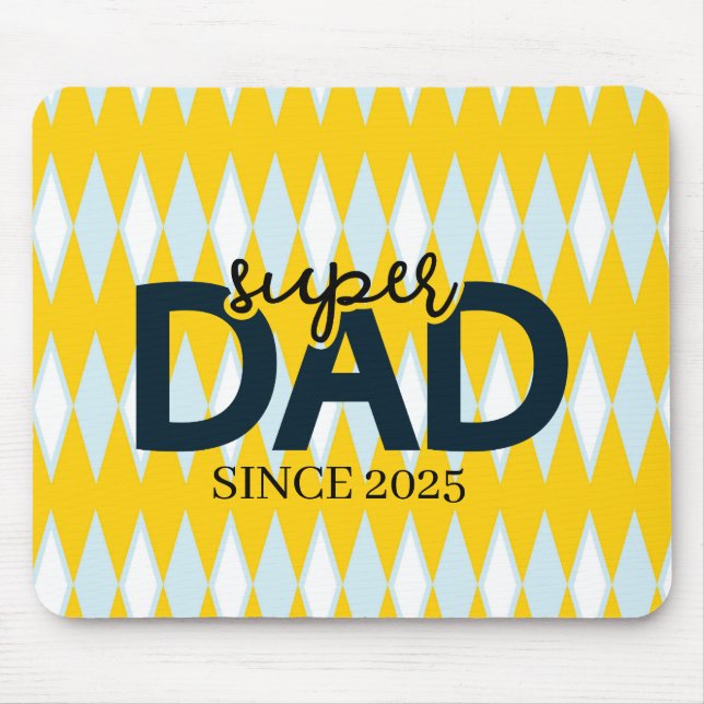 Mousepad Super Pai desde o Ano Yelow Argyle Padrão (Frente)