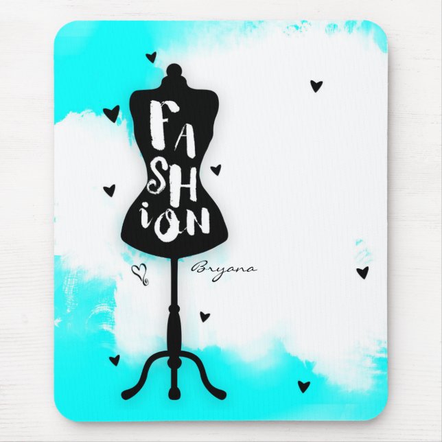 Mousepad Suporte de Manequim FASHION Aqua & Branco com Cora (Frente)