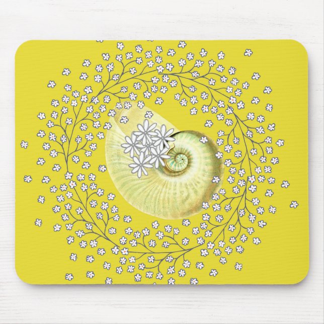 Mousepad Suporte de Mouse com Concha & Margaridas em Amarel (Frente)