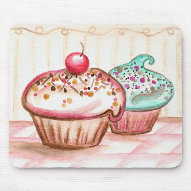 Mousepad Suporte de Mouse com Cupcakes e Confeitos (Frente)