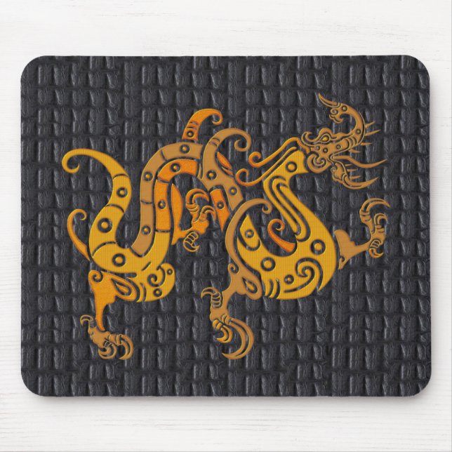 Mousepad Suporte de Mouse Couro Dragão Dourado (25-006) (Frente)