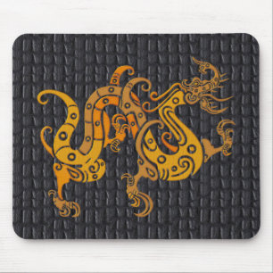 Mousepad Suporte de Mouse em Couro Dragão Dourado (25-006)