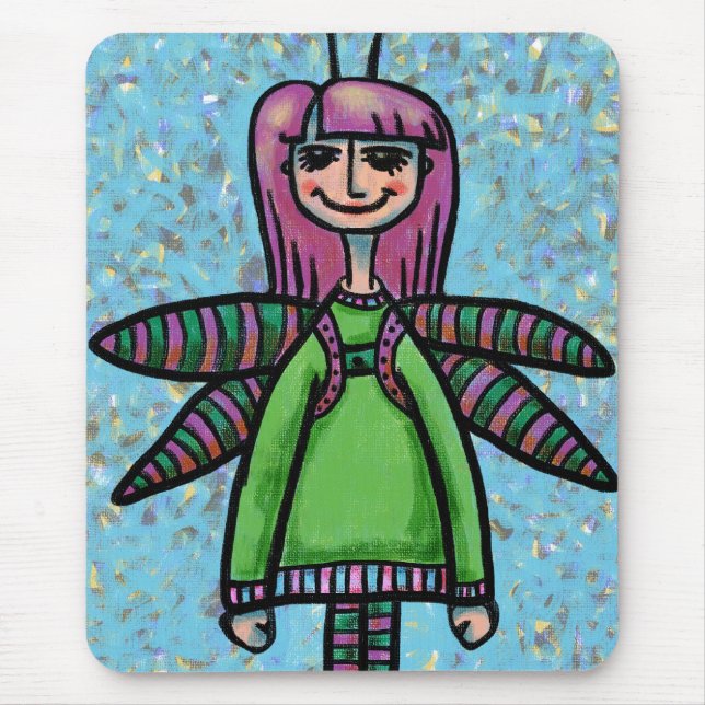 Mousepad Suporte de mouse, lindo traje de libélula feminino (Frente)