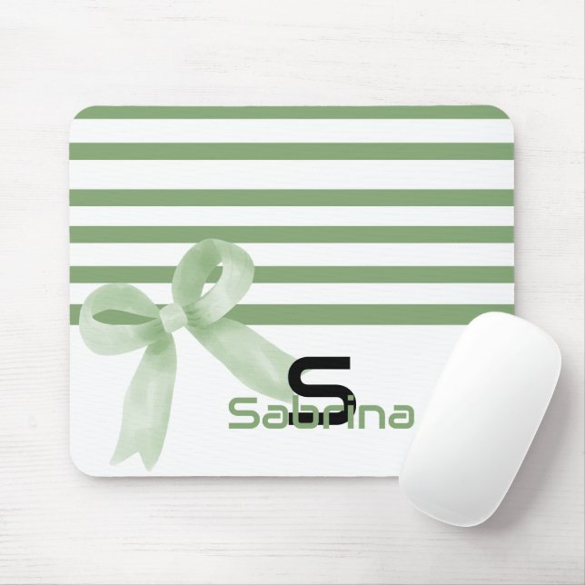 Mousepad Suporte de Mouse Listras de Arco Verde Aquarela Fo (Com mouse)