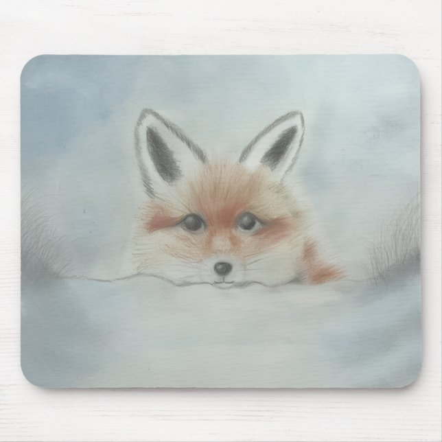Mousepad Suporte de mouse, raposa jovem no inverno (Frente)