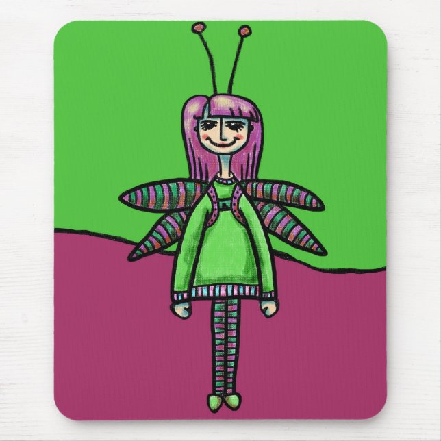 Mousepad Suporte de mouse, Roupa de Libélula Fofa e Feminin (Frente)