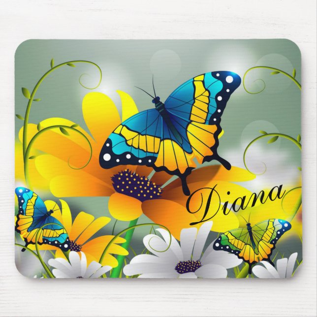 Mousepad Suporte de Rato Borboletas e Margaridas (Frente)