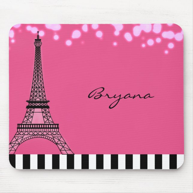 Mousepad Suporte de Rato Paris Torre Eiffel Poodle Rosa Men (Frente)