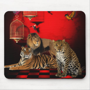 Mousepad Suporte para Mouse Animais Tigre Leopardo Leão Ave