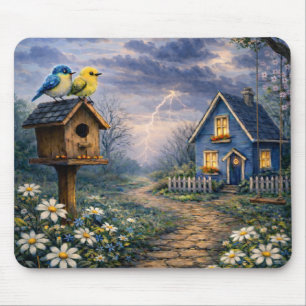 Mousepad Suporte para Mouse Blue Cottage Birdhouse Storm