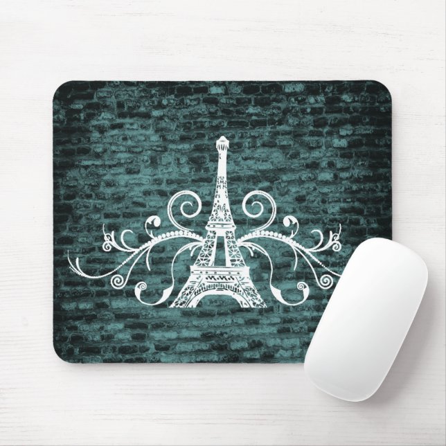 Mousepad Suporte para mouse Grunge Torre Teal Eiffel (Com mouse)