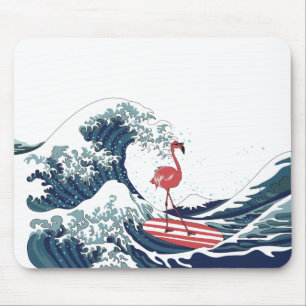 Mousepad Surfe de Flamingo de onda azul sem texto