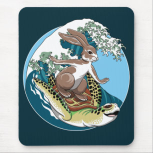 Mousepad Surfe de Verão - Ilustração de Tartaruga e Coel