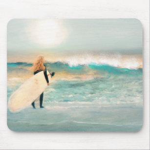Mousepad Surfer Girl Tropical Beach Blue Waves