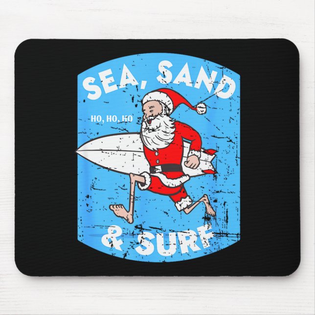 Mousepad Surfing Santa - Christmas Surfboarding Santa Claus (Frente)