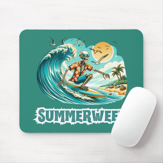 Mousepad Surfing Skeleton Summerween Beach Vibes (Com mouse)