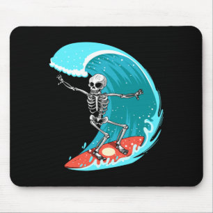 Mousepad Surfista Esqueleto Halloween Divertido Onda Surfe