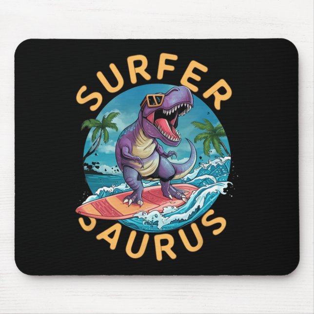 Mousepad Surfista Saurus T-rex Dinossauros Surfando Dino Ca (Frente)