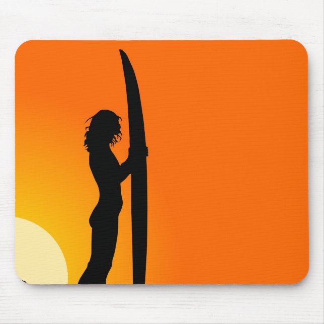 Mousepad Surfista Sunset Girl com surfboard (Frente)